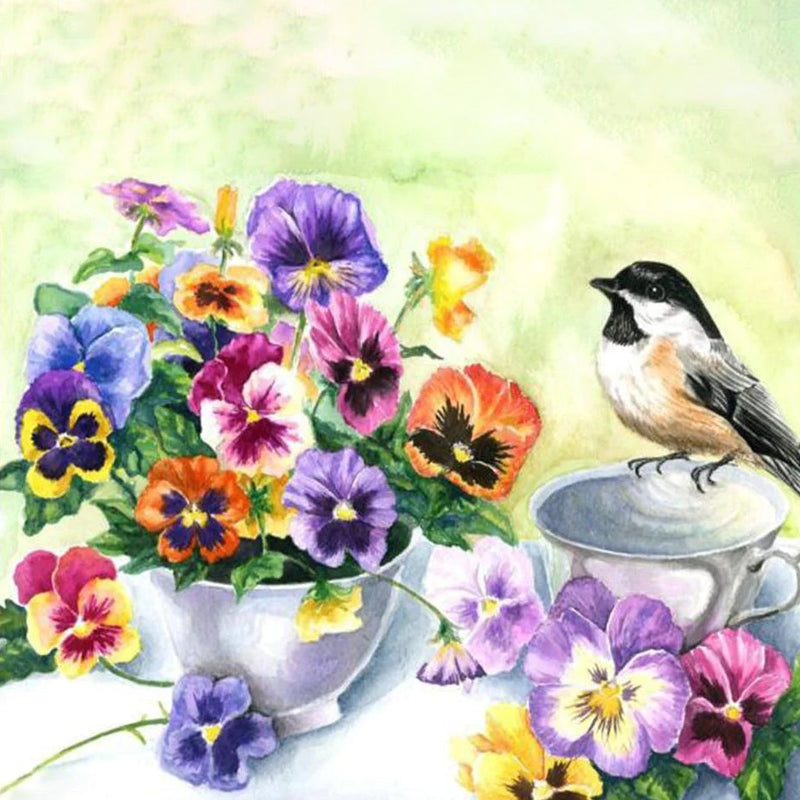 Bird With Pansy flowers Jigsaw Puzzle