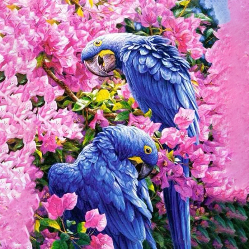 Blue Parrots In Flowers Jigsaw Puzzle