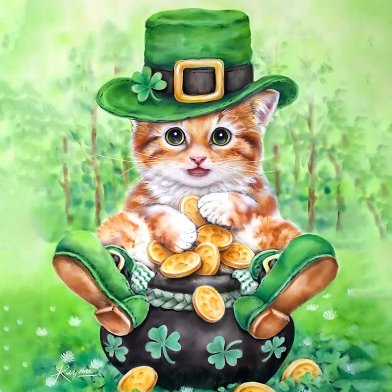 Cat With Four Leaf Clover Jigsaw Puzzle