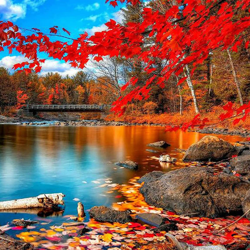 Maple Leaf Forest Lake Jigsaw Puzzle