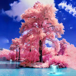 Load image into Gallery viewer, Pink Tree At The Aqua Lake Jigsaw Puzzle
