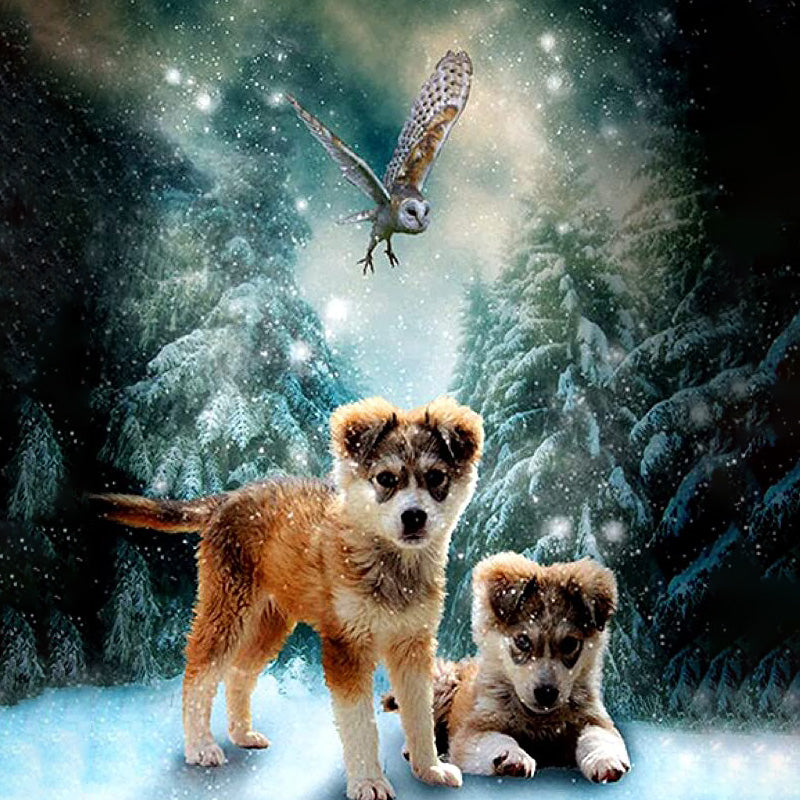 Puppies In A Snowy Night Jigsaw Puzzle