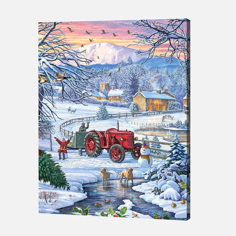 Winter Farm Gathering Jigsaw Puzzle