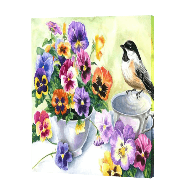 Bird With Pansy flowers | Jigsaw Puzzle UK