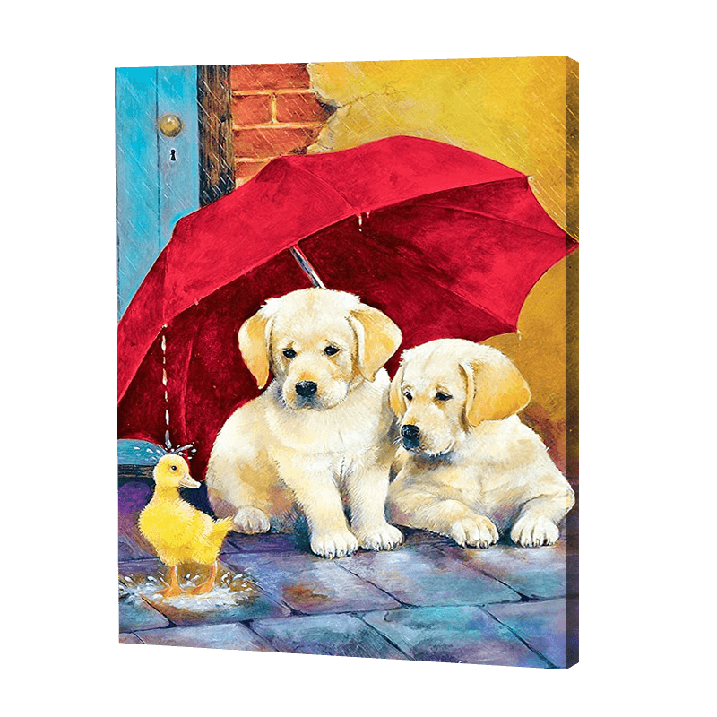 Two Puppies Under The Umberella | Jigsaw Puzzle UK